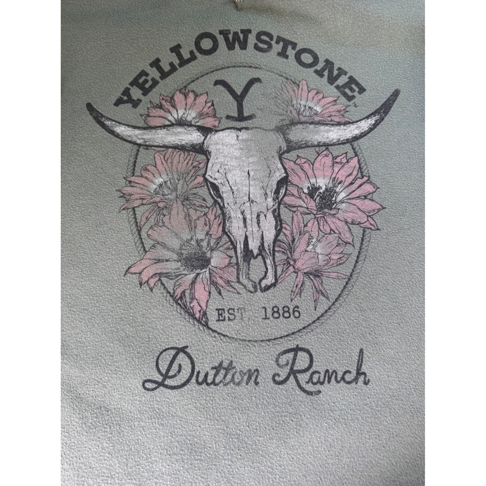 Yellowstone Dutton Ranch Graphic Sweatshirt Sage Green Skull Floral Large - Picture 3 of 11